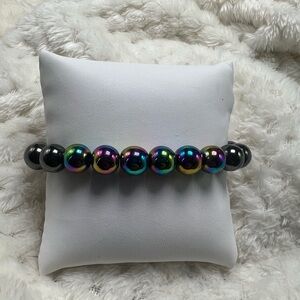 Black Magnetic and Rainbow Hematite beaded bracelet. Unisex